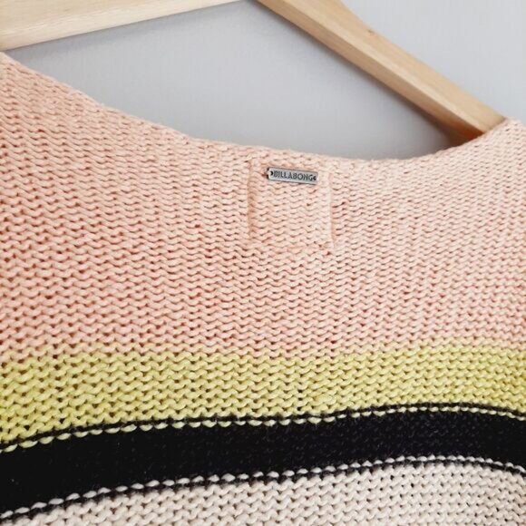 BILLABONG Seeing Stripes Sweater Crop Pink Lemongrass Sz M - Picture 10 of 15
